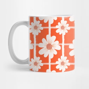 Floral daisies pattern, orange background fielf of flowers Mug